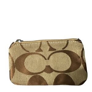 Coach Tan and Brown Cosmetic Bag keychain bag cute like new needs zipper pull